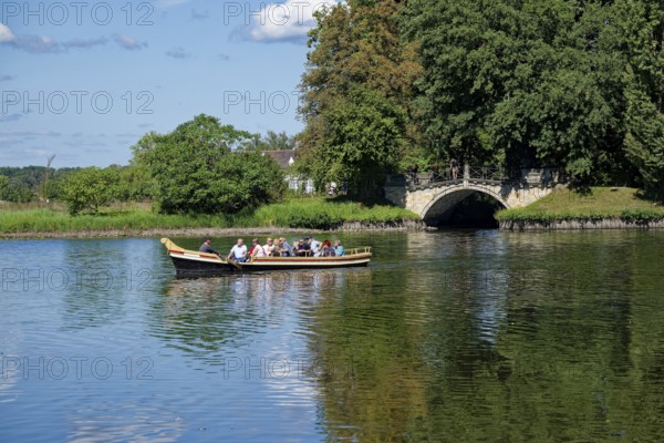 Excursion boat, gondola on Lake Wörlitz, Wörlitz Park, Wörlitz Gardens, Garden Kingdom of