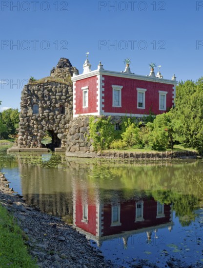 Stein Island with the artificial volcano Vesuvius and Villa Hamilton, Wörlitz Park, Wörlitz
