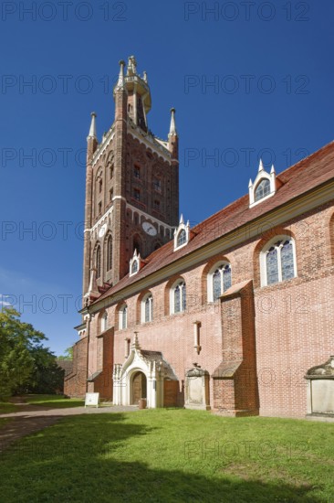 Protestant Wörlitz St Peter's Church with the neo-Gothic Bible Tower, Wörlitz Park, Wörlitz