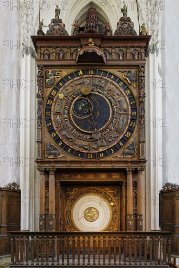 Astronomical clock with five movements and calendar, built around 1379, clock system, Marienkirche,