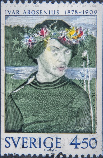Ivar Arosenius, (1878, 1909) a Swedish painter and picture book author. Portrait on Swedish postage