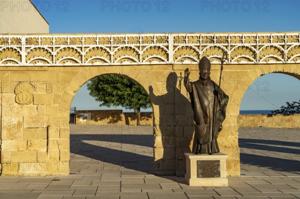 Statue of Pope Benedict XVI at the Basilica of Santa Maria de Finibus Terrae in Santa Maria di