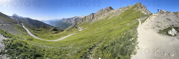 Panoramic view to the left south ramp of the third highest asphalted pass in the Alps highest