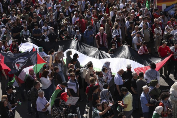 Several thousand people take part in a pro-Palestine demonstration under the slogan United 4 Gaza