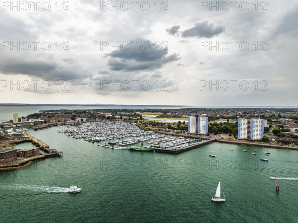 Marina in Gosport from a drone, Portsmouth, Gosport, England, United Kingdom