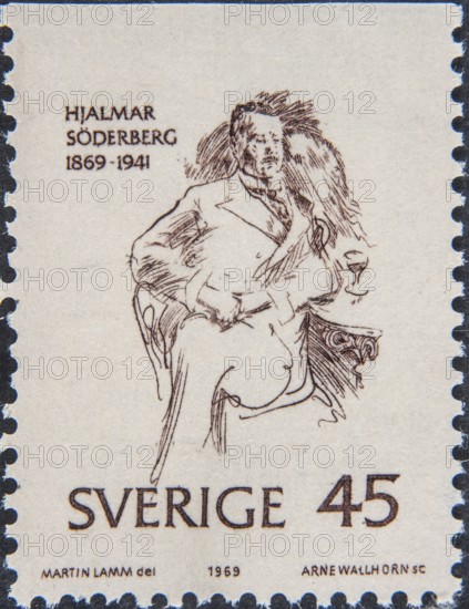 Hjalmar Söderberg, 1869, 1941, a Swedish author, writer and translator. Portrait on Swedish postage