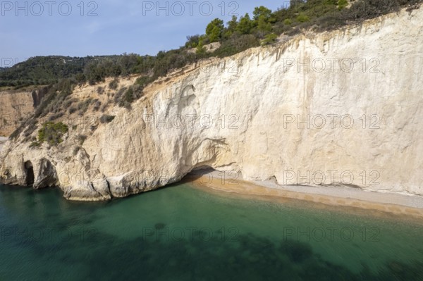 Beach and bay Cala di Enea near Mattinatella seen from above, Mattinata, Gargano, Apulia, Italy