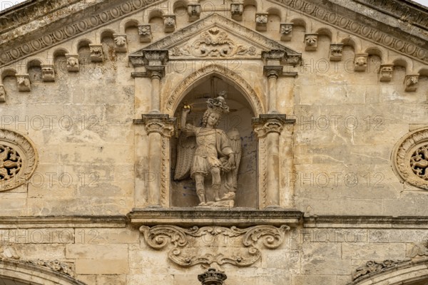 Archangel Michael sculpture at the Roman Catholic pilgrimage church of San Michele Arcangelo,