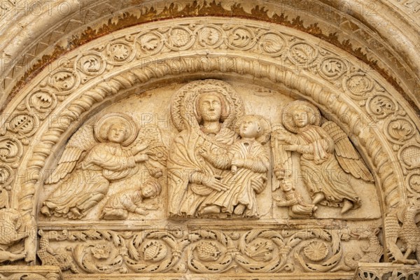 Relief above the portal of the church of Santa Maria Maggiore in Monte Sant'Angelo, Gargano,