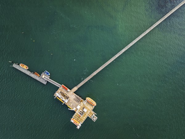Top Down over Warsash Maritime Academy Pier and River Hamble from drone, Hamble-le-Rice, Warsash,