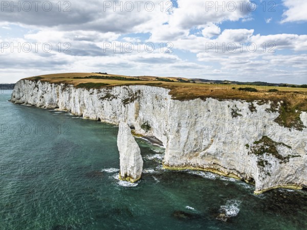 White Cliffs of Old Harry Rocks Jurassic Coast from a drone, Handfast Point, Dorset Coast, Poole,