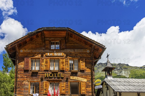Historic Hotel Le Trift, next to the church of Saint Barthélemy, Zinal, Val d'Anniviers, Valais