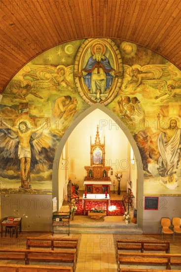 Fresco painting with Christian motifs, Saint Barthélemy Church, Zinal, Val d'Anniviers, Valais