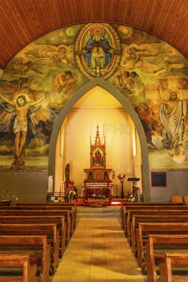 Fresco painting with Christian motifs, Saint Barthélemy Church, Zinal, Val d'Anniviers, Valais