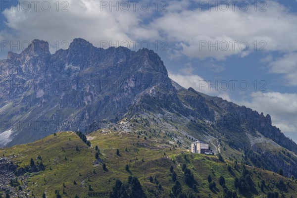 The historic Hotel Weisshorn, below the Weisshorn mountain, Val d'Anniviers, Valais Alps, Canton