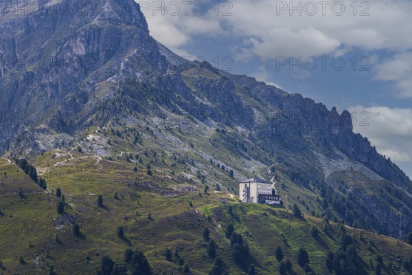 The historic Hotel Weisshorn, below the Weisshorn mountain, Val d'Anniviers, Valais Alps, Canton