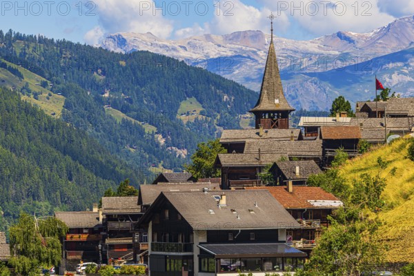 The mountain village of Ayer, Saint Anna church, Val d'Anniviers, Valais Alps, Canton Valais,