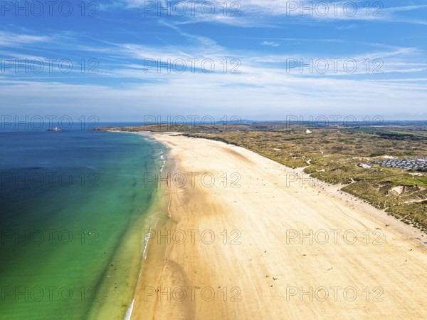 Hayle Beach and Hayle Estuary from drone, St Ives Bay, Cornwall, England, United Kingdom
