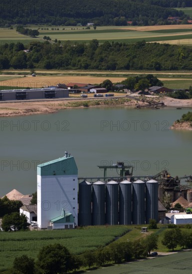 Elevated view of the Ernst Müller GmbH & Co KG gravel works from Eckberg, Bodenwerder,