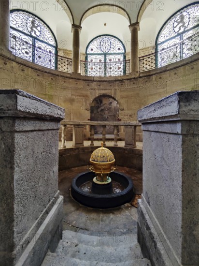 Sacred atmosphere, spa fountain in the fountain temple of the drinking spa complex, healing spring