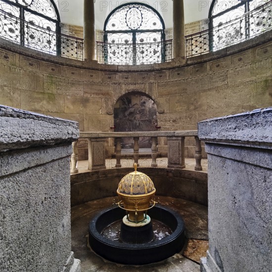 Sacred atmosphere, spa fountain in the fountain temple of the drinking spa complex, healing spring