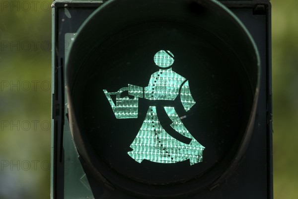 Traffic light man with Sebastian Kneipp, pedestrian traffic light with water doctor in the green