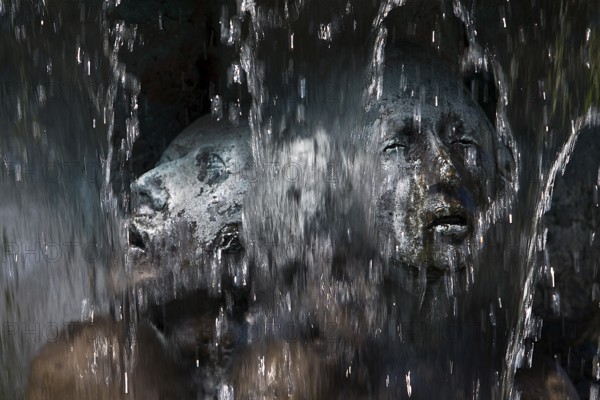 Fountain of Knowledge by Heinrich Jobst, close-up in the large spa gardens of Bad Nauheim, Hesse,