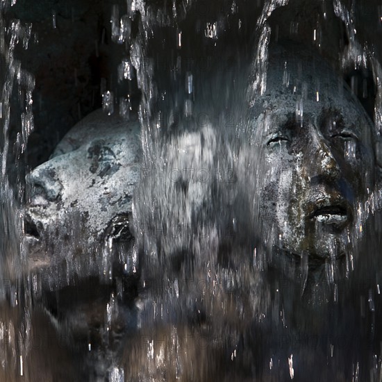 Fountain of Knowledge by Heinrich Jobst, close-up in the large spa gardens of Bad Nauheim, Hesse,