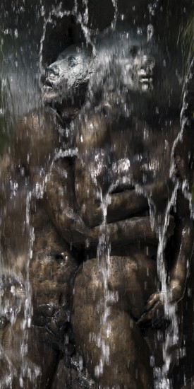 Fountain of Knowledge by Heinrich Jobst, close-up in the large spa gardens of Bad Nauheim, Hesse,