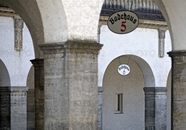 Arcade at bathhouse 5 and 6, Sprudelhof, an important spa complex built between 1905 and 1911 in