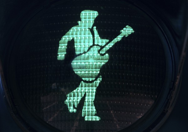 Elvis traffic light, pedestrian traffic light with Elvis green phase, Elvis Presley lived in Bad