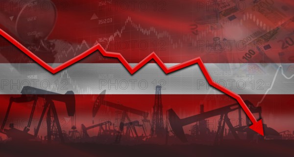 Fall oil price with flag of Latvia on economic chart, Petrol crisis with Latvia flag on financial