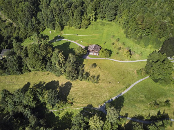 Rütli meadow, Grütli Museum and the Rütli House, Restaurant from above, Lake Lucerne, Rütli,