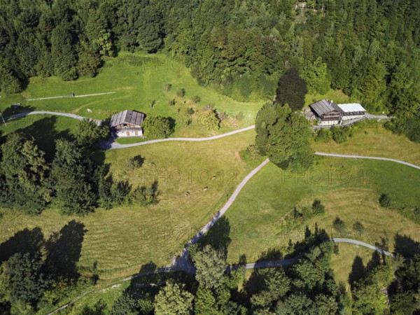 Rütli meadow, Grütli Museum and the Rütli House, Restaurant from above, Lake Lucerne, Rütli,