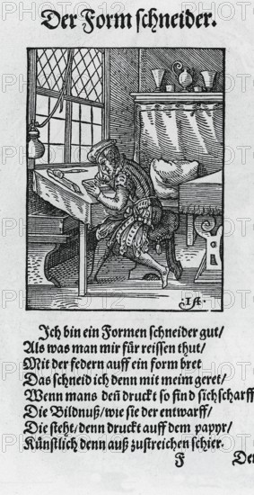 Der Formstecher, Beschreibung aller Stände auf Erden, 1568, woodcut by Jost Amman from Könnecke