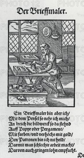 The epistolary painter, description of all classes on earth, 1568, woodcut by Jost Amman from