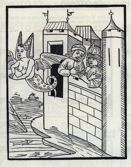Woodcut from the oldest illustrated edition of Schöne Melusine from 1480, from Könnecke Bilderatlas