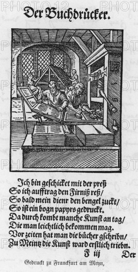 The printer, description of all classes on earth, 1568, woodcut by Jost Amman from Könnecke