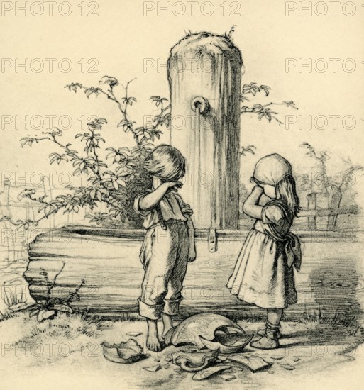 Children at the fountain, misfortune, A. Hendschel's sketchbook, collotype published by M.