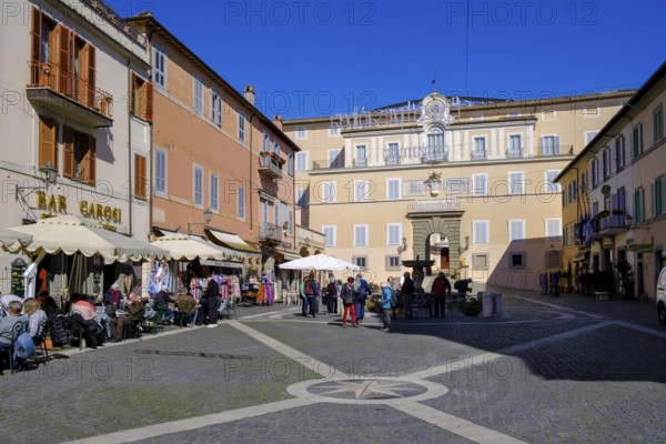 Piazza Liberta with papal summer residence Castel Gandolfo, Palazzo Pontificio, Albano, Alban