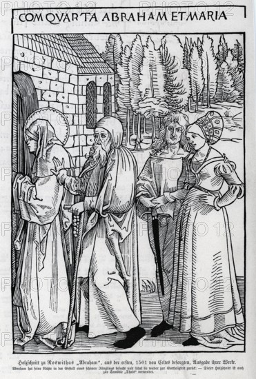 Abraham has visited his niece and leads her back to godliness, woodcut 1501, from Könnecke