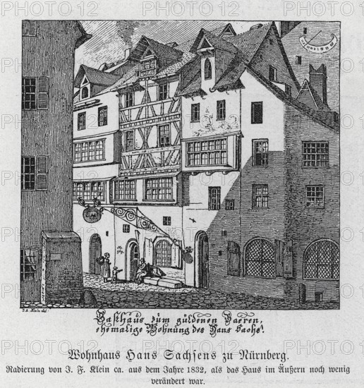 Former residence of Hans Sachs in Nuremberg after an etching from 1852, from Könnecke Bilderatlas