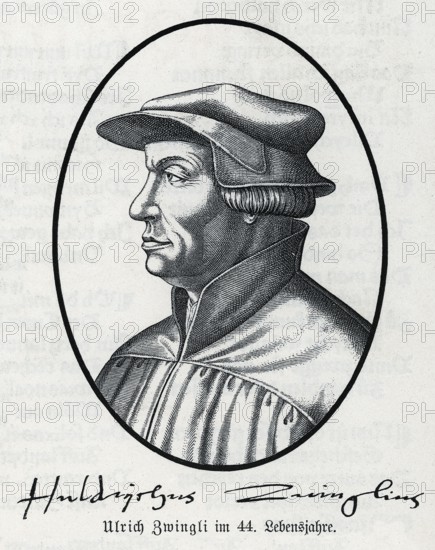 Ulrich (Huldrich) Zwingli (1484-1531) Woodcut by Albrecht Dürer, from Könnecke Bilderatlas zur