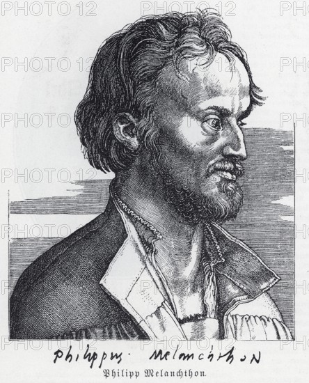 Philipp Melanchton Schwarzerd, (1497-1560), woodcut by Albrecht Dürer (from Könnecke Bilderatlas
