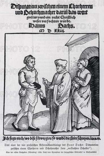Disputation between a canon and the shoemaker 1524, from Könnecke Bilderatlas zur Geschichte der