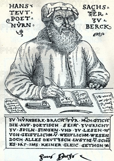 Hans Sachs at the age of 73 (1494-1576), from Könnecke Bilderatlas zur Geschichte der Deutschen