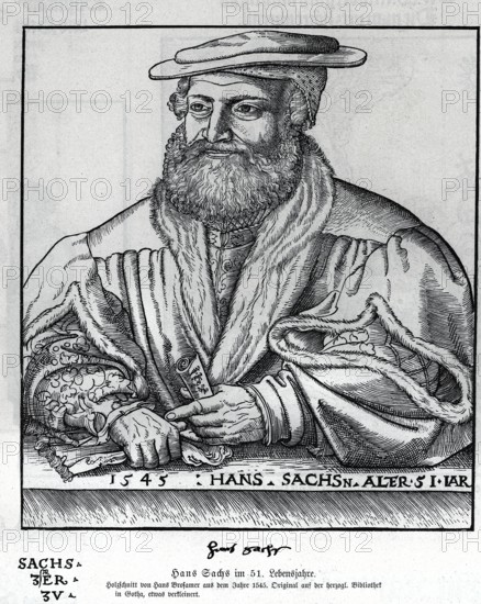 Hans Sachs at the age of 51 (1494-1576), from Könnecke Bilderatlas zur Geschichte der Deutschen