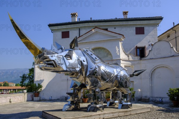 King Kong Rhino, silver rhinoceros, by Li-Jen Shih, at Palazzo Sturm, Bassano del Grappa, Veneto,