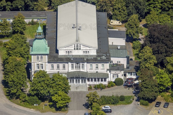 Aerial view, Historic New Schützenhalle Lüdenscheid with tower, event location