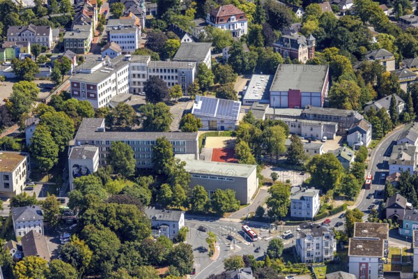 Aerial view, school building GSG Geschwister-Scholl-Gymnasium and school building Zepp Zeppelin